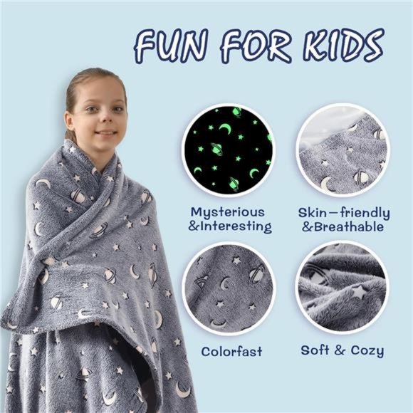 Glow in The Dark Throw Blanket 60 x 80 Inches, Galaxy Stars Pattern Soft Cozy - Picture 5 of 6
